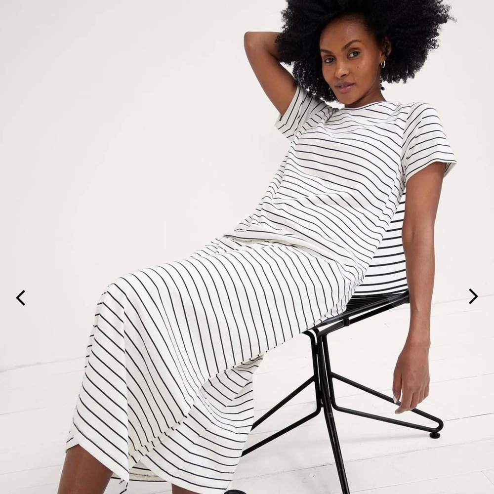 Hatch White and Black Striped Short-Sleeve Maxi Dress